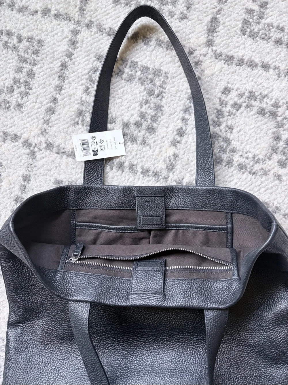 VINCE Black Pebbled Leather Tote Bag